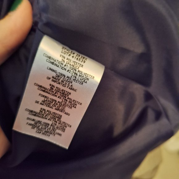 Navy Blue Tea Length Dress with Mesh Cut Outs and Floral Skirt - Picture 9 of 9